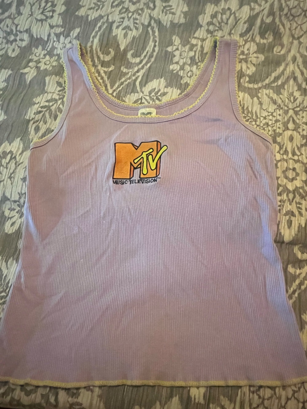 MTV Lavender Ribbed Tank with Yellow-Orange Logo